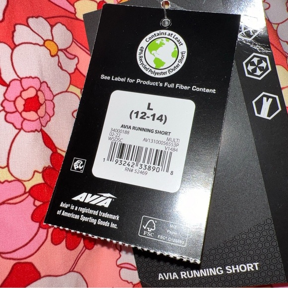 Avia Running Shorts - Pink Floral Print - Size L 12-14 NWT - Picture 2 of 10